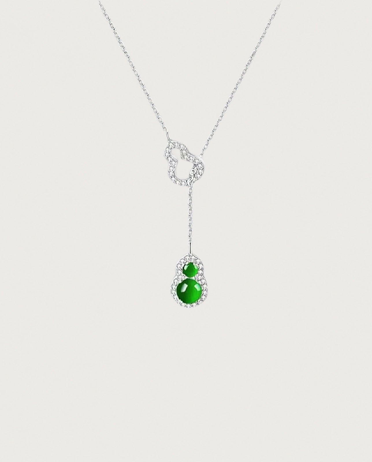 冰绿双葫芦翡翠|Icy Green Double Gourd Jade Necklace