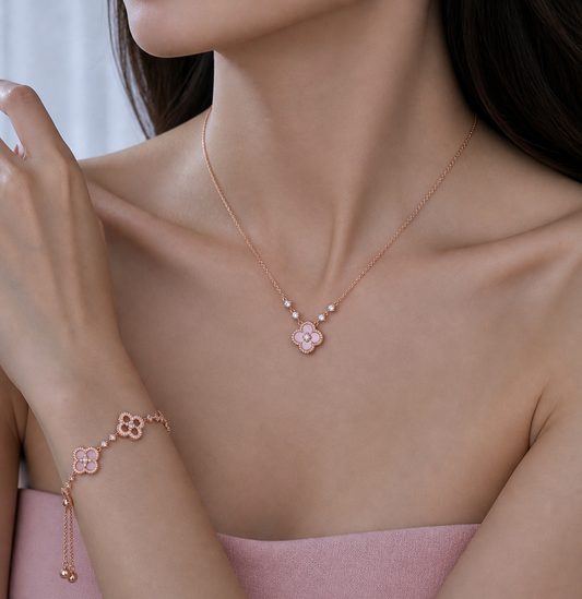 Lucky Pink Clover Set 幸运粉贝四叶草套链