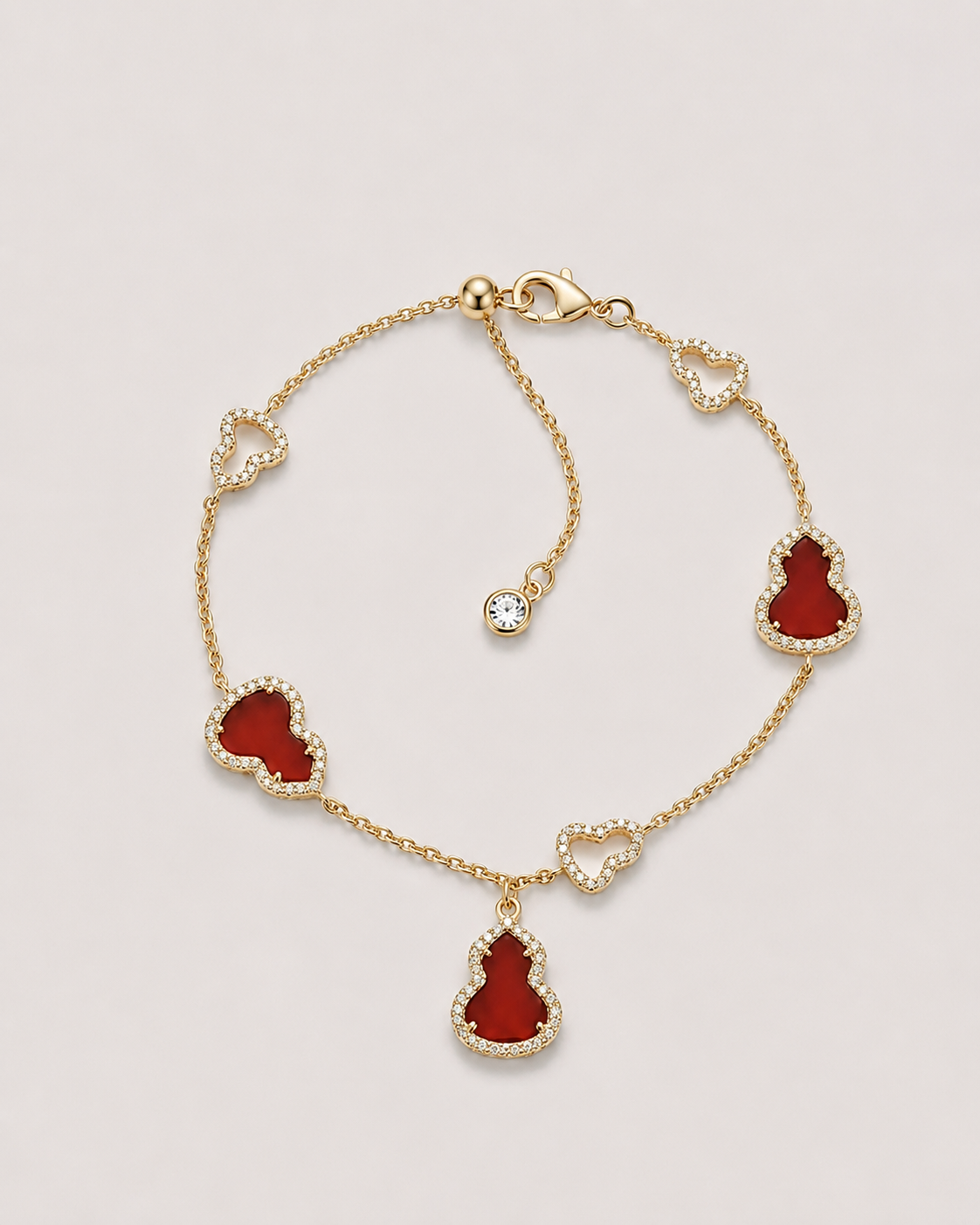 双面红玉髓葫芦手链|Dual-Sided Crimson Agate Gourd Bracelet