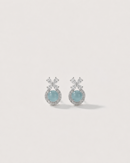 冰蓝蛋面翡翠耳钉 | Icy Blue Serenity Cabochon Earrings