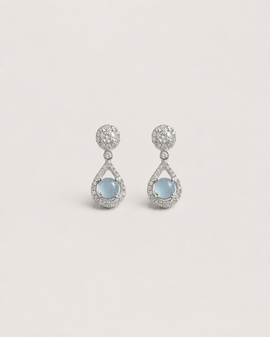 冰蓝水滴翡翠耳钉 | Icy Dewdrop Jade Teardrop Earring