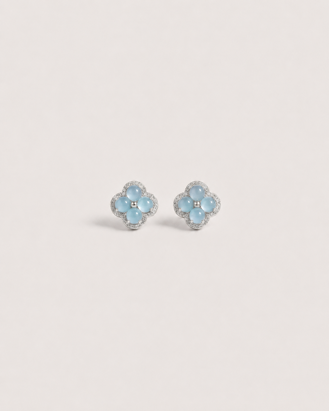 银蓝四叶草翡翠耳钉| Silver Mist Clover Jade Earring