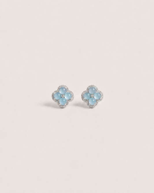 银蓝四叶草翡翠耳钉| Silver Mist Clover Jade Earring
