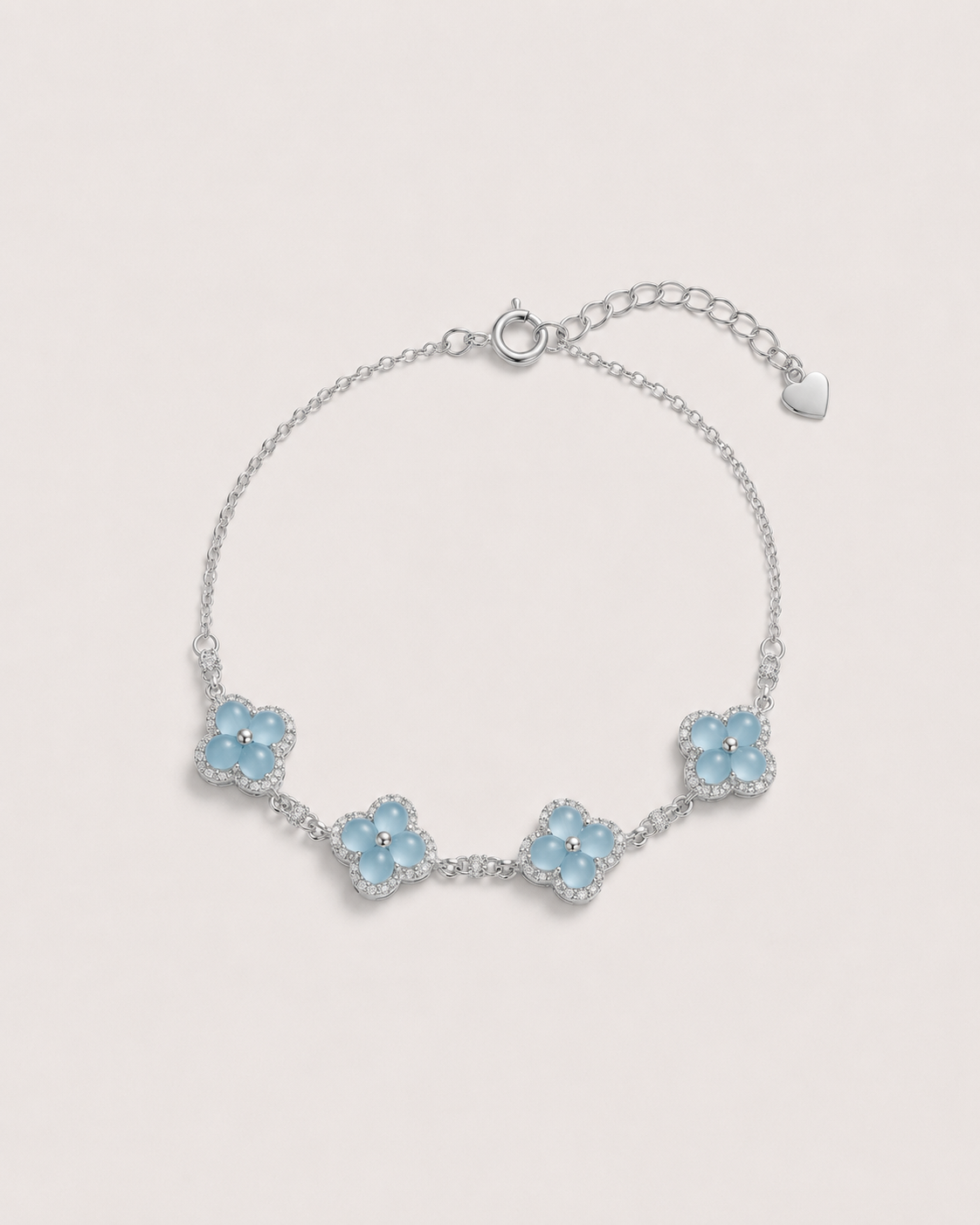 银蓝四叶草翡翠手链｜Silver Blue Clover of
Luck Bracelet