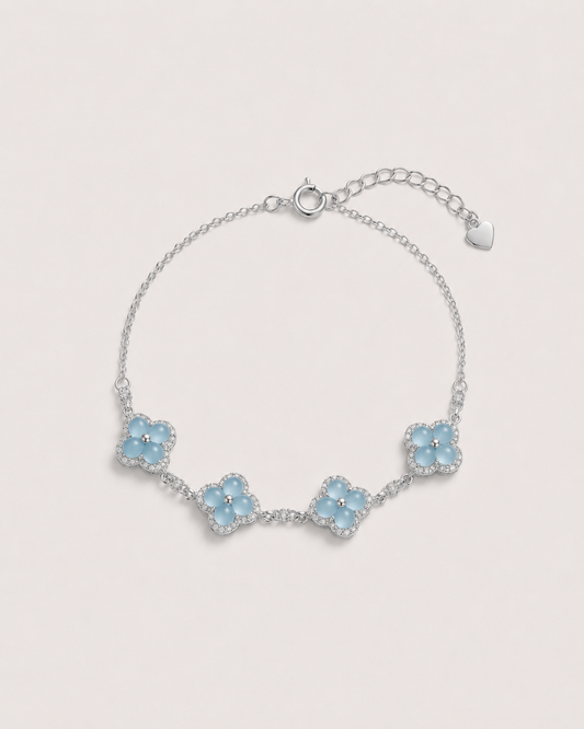 银蓝四叶草翡翠手链｜Silver Blue Clover of
Luck Bracelet