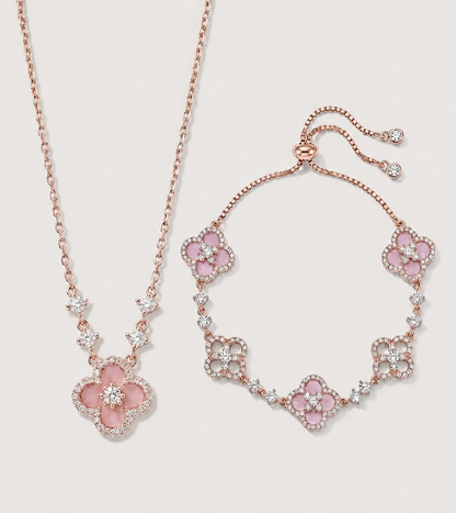 Lucky Pink Clover Set 幸运粉贝四叶草套链