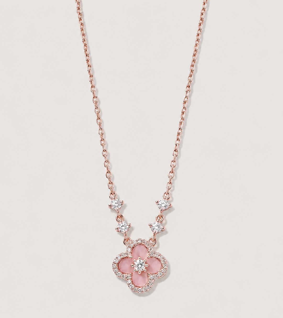 四叶草粉项链|Pink Clover Necklace