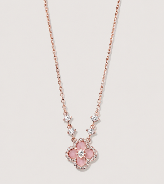 四叶草粉项链|Pink Clover Necklace