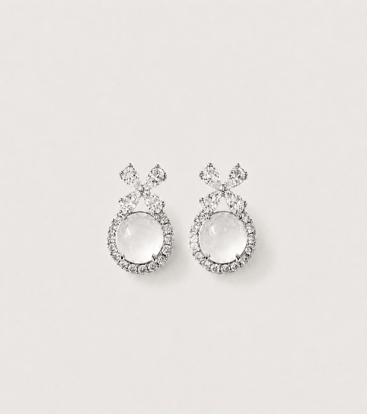 冰透蛋面耳钉 | Icy white Cabochon Earrings